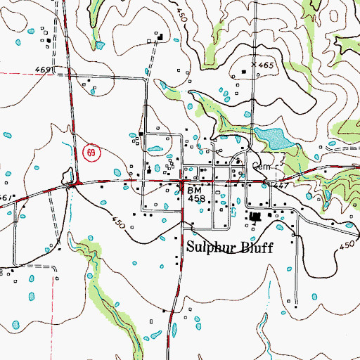 Topographic Map of Sulphur Bluff, TX