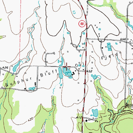 Topographic Map of Sulphur Bluff Oil Field, TX