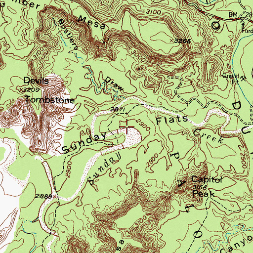 Topographic Map of Sunday Flats, TX