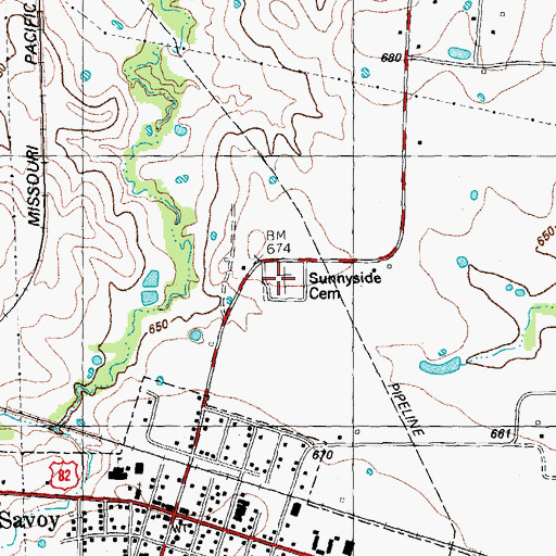 Topographic Map of Sunnyside Cemetery, TX