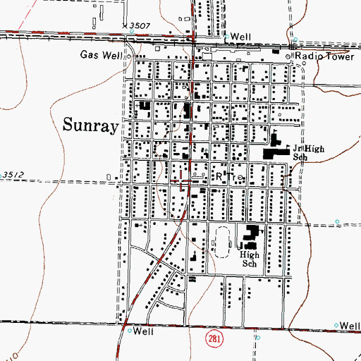 Topographic Map of Sunray, TX