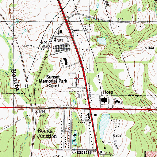 Topographic Map of Sunset Cemetery, TX
