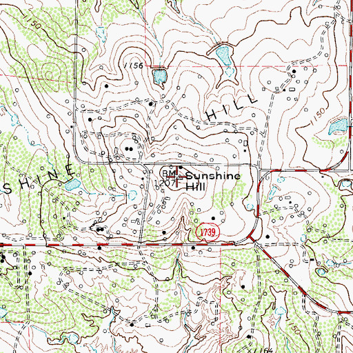 Topographic Map of Sunshine Hill, TX