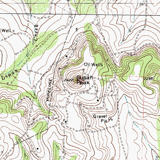 Topographic Map of Susan Peak, TX