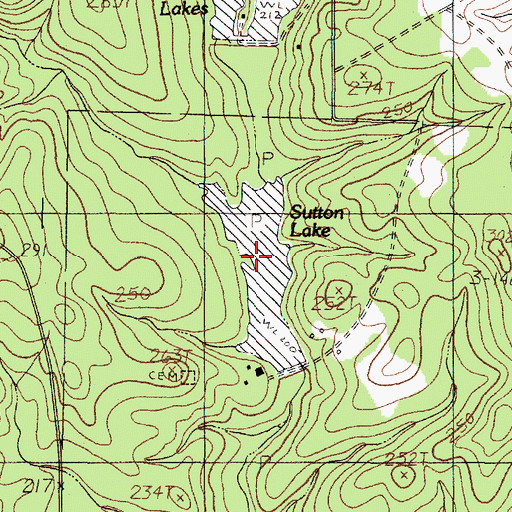 Topographic Map of Sutton Lake, TX