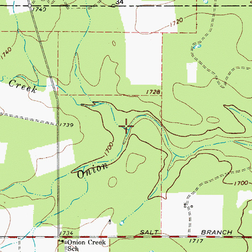 Topographic Map of Swayback Creek, TX