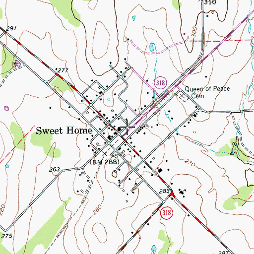 Topographic Map of Sweet Home, TX