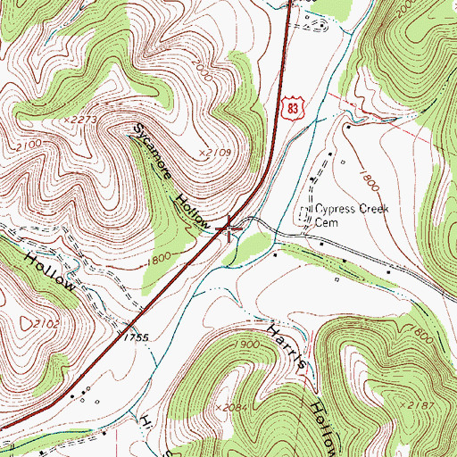 Topographic Map of Sycamore Hollow, TX