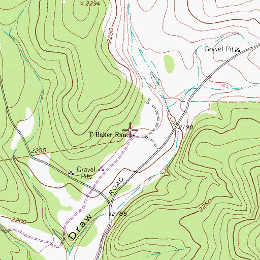Topographic Map of T Baker Ranch, TX