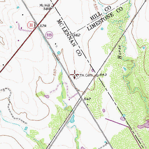 Topographic Map of TK Cemetery, TX