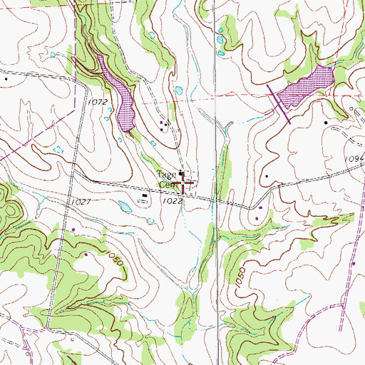 Topographic Map of Tage Cemetery, TX