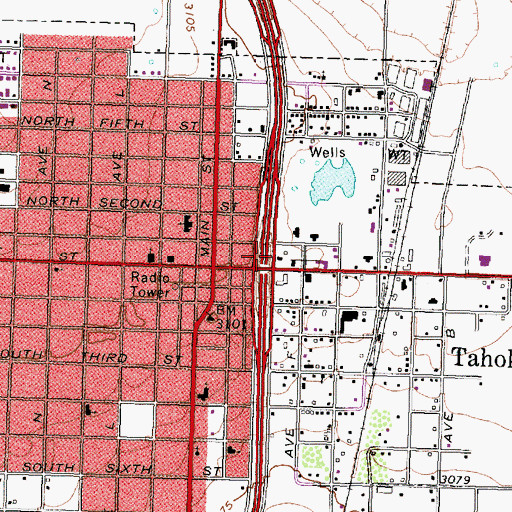 Topographic Map of Tahoka, TX
