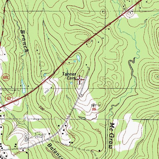 Topographic Map of Tanner Cemetery, TX
