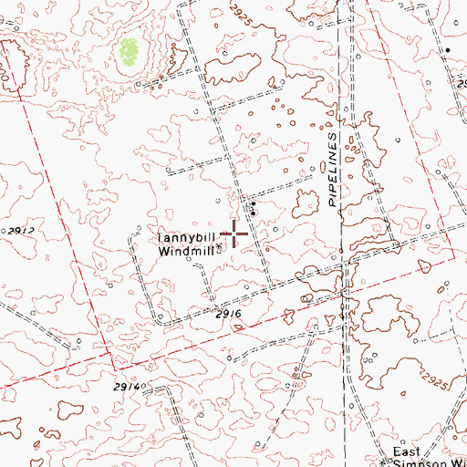 Topographic Map of Tannybill Windmill, TX