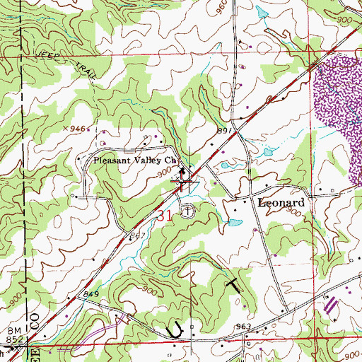 Topographic Map of Pleasant Valley Cemetery, AL