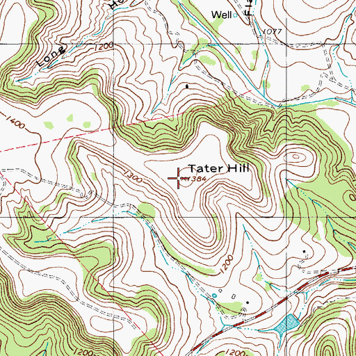 Topographic Map of Tater Hill, TX