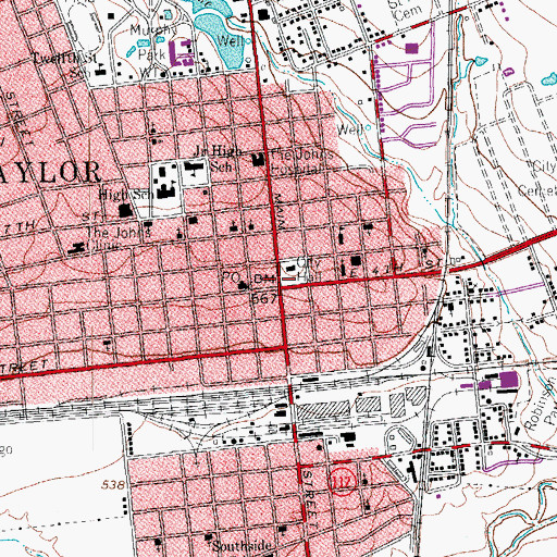 Topographic Map of Taylor, TX