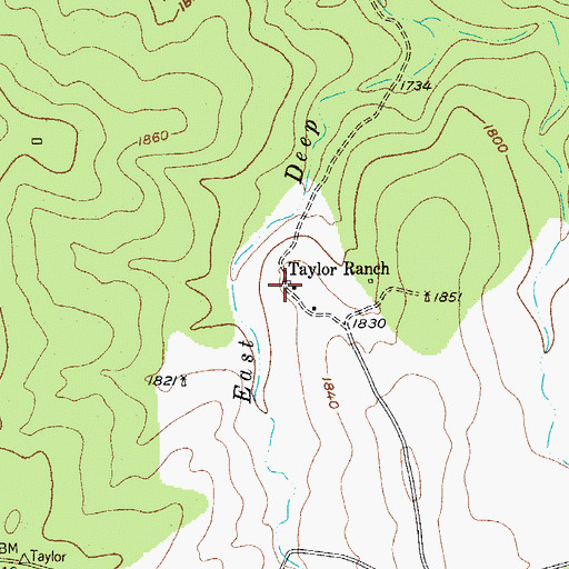 Topographic Map of Taylor Ranch, TX