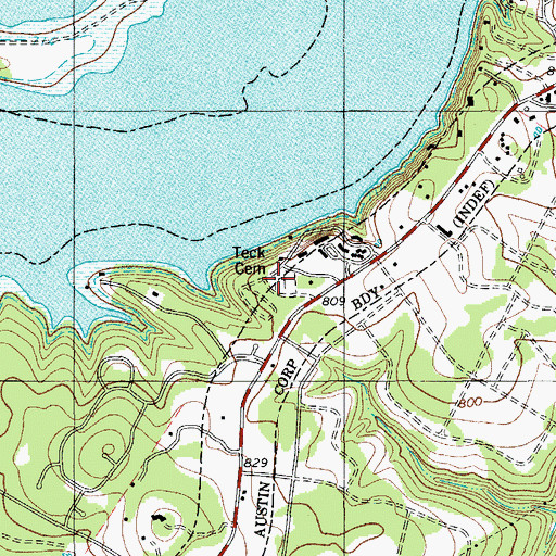 Topographic Map of Teck Cemetery, TX