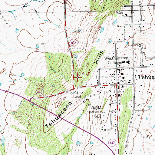 Topographic Map of Tehuacana Hills, TX