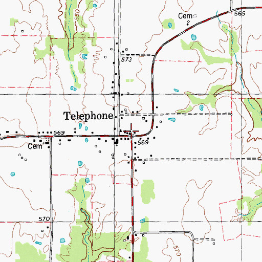 Topographic Map of Telephone, TX