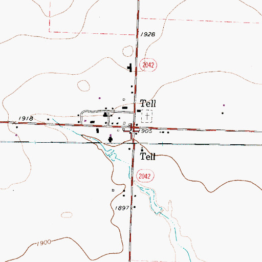 Topographic Map of Tell, TX