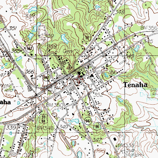 Topographic Map of Tenaha, TX