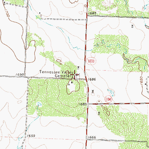 Topographic Map of Tennessee Valley Cemetery, TX