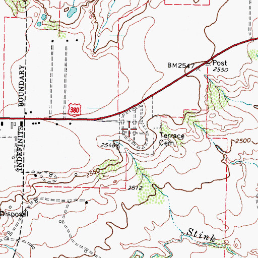 Topographic Map of Terrace Cemetery, TX