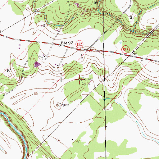 Topographic Map of Terrell Cemetery, TX