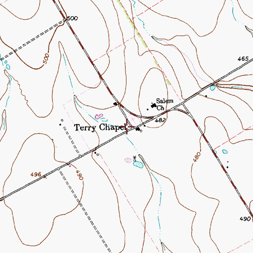 Topographic Map of Terry Chapel, TX
