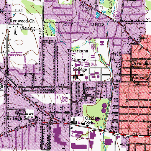 Topographic Map of Texarkana Junior College, TX