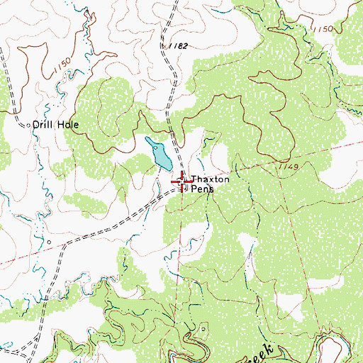 Topographic Map of Thaxton Pens, TX