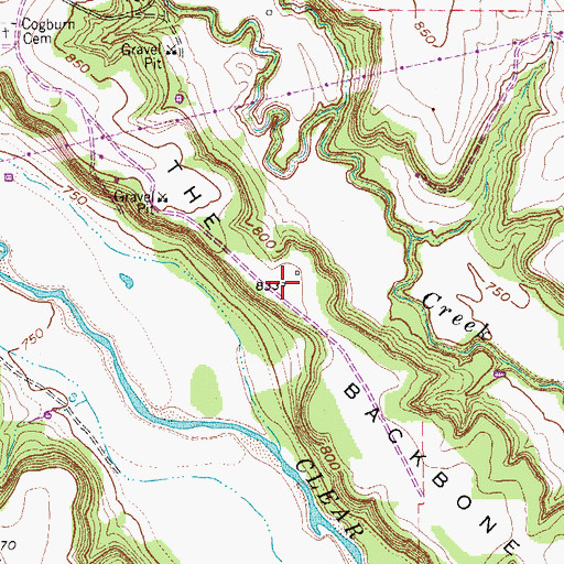 Topographic Map of The Backbone, TX