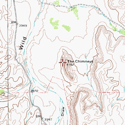Topographic Map of The Chimneys, TX