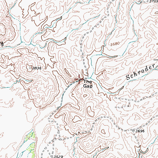 Topographic Map of The Gap, TX