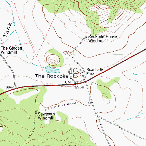 Topographic Map of The Rockpile, TX