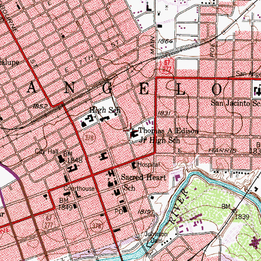 Topographic Map of Thomas A Edison Junior High School, TX