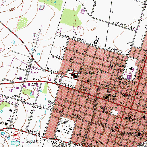 Topographic Map of Thomas High School, TX