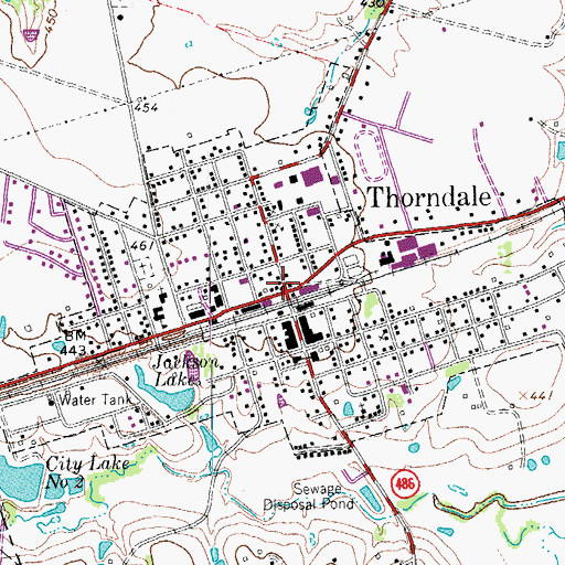 Topographic Map of Thorndale, TX