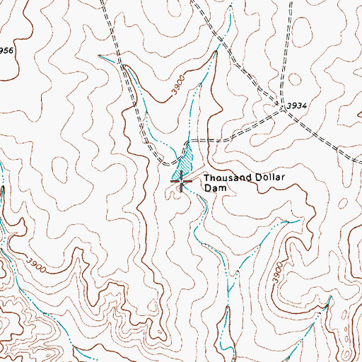 Topographic Map of Thousand Dollar Dam, TX