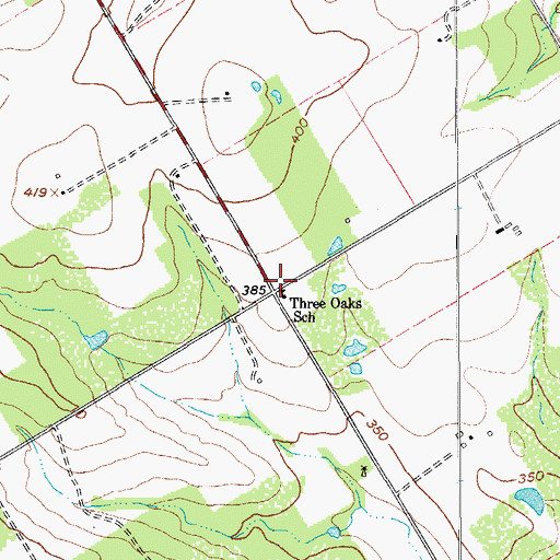 Topographic Map of Three Oaks School, TX