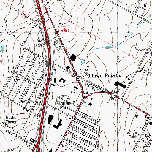 Topographic Map of Three Points, TX