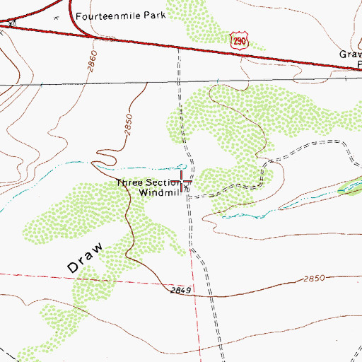 Topographic Map of Three Section Windmill, TX