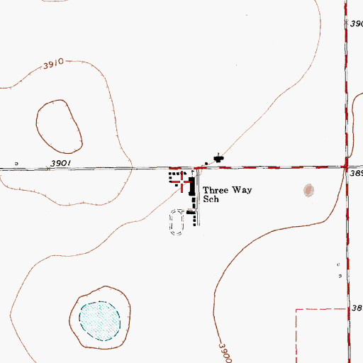 Topographic Map of Three Way School, TX