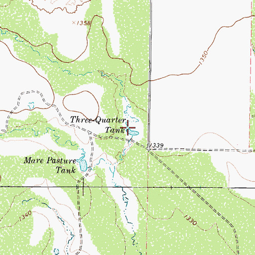 Topographic Map of Three-Quarter Tank, TX