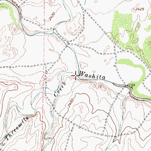 Topographic Map of Threemile Creek, TX