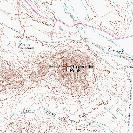 Topographic Map of Threemile Peak, TX