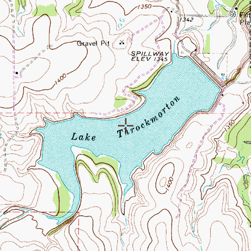 Topographic Map of Lake Throckmorton, TX