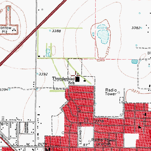 Topographic Map of Thunderbird School, TX
